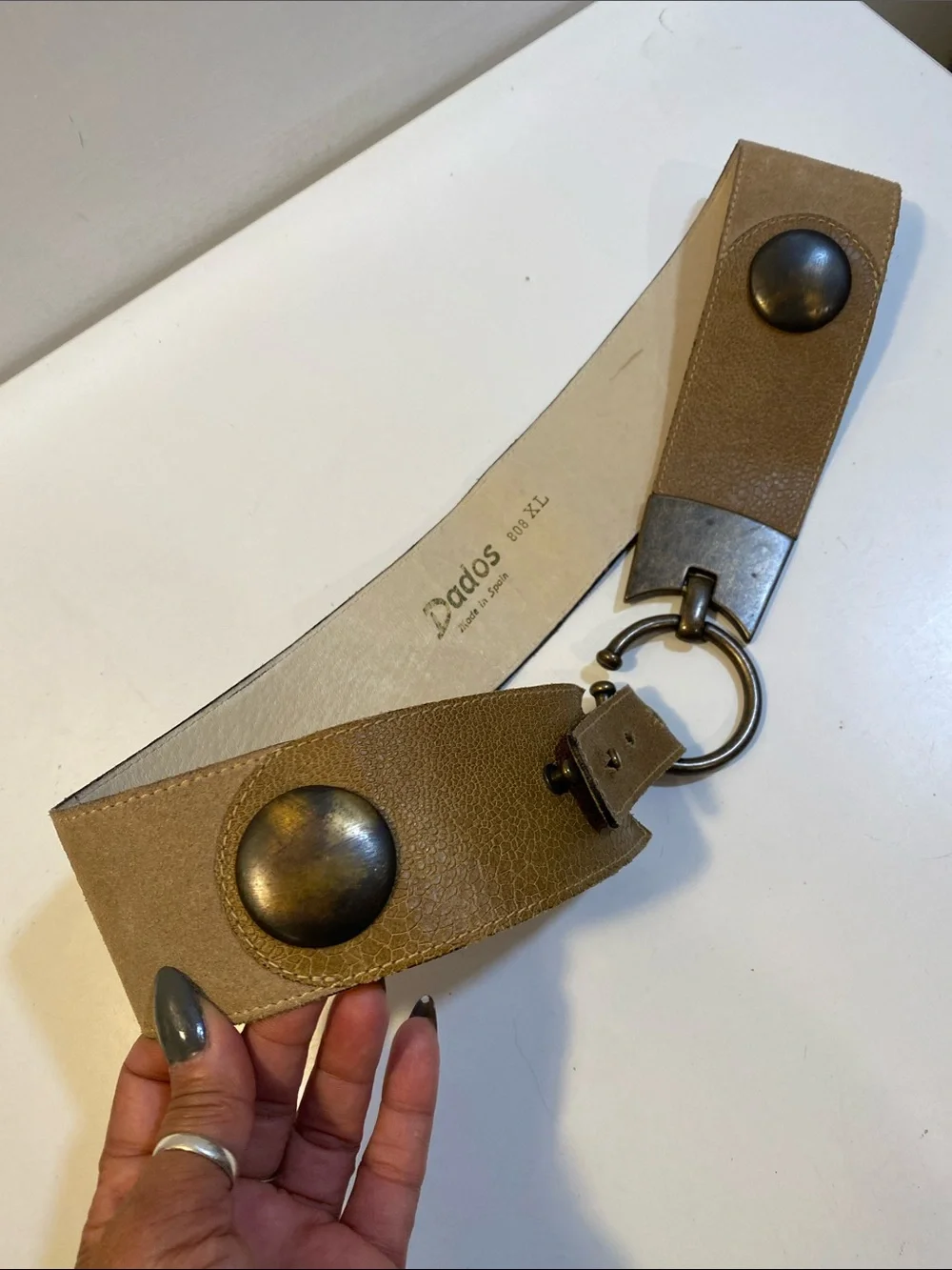 DADOS Made In Spain Tan  Leather Ring-Detail Women's  Belt Sz XL